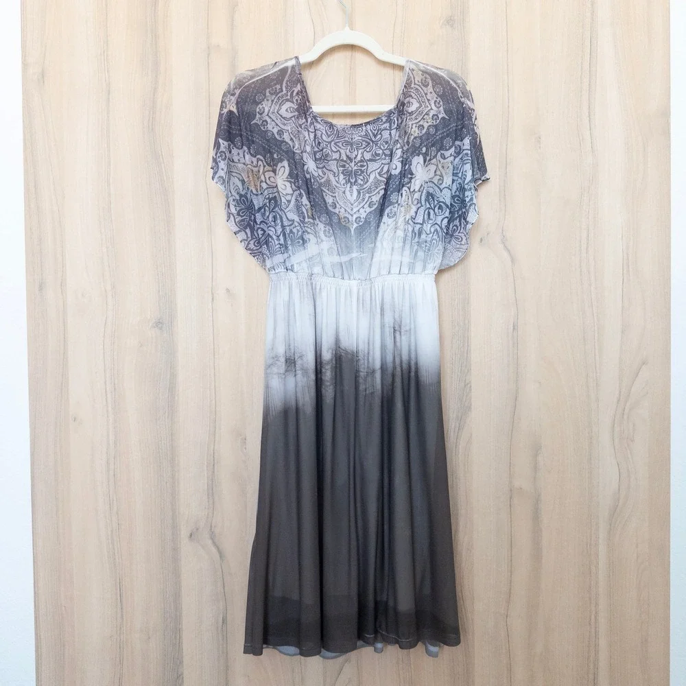 Y2K Live‎ and Let Live Womens Dress Size M Gray Ombre Beaded Boho Fairy Grunge
